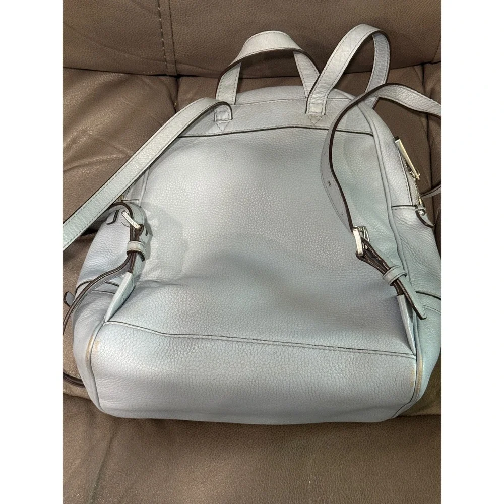 Michael Kors Pale Blue Leather Backpack Double Zip Front‎ Pocket